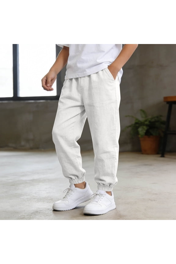 5-6T Boys Pants Joggers Boys Girls Cotton Linen Pants Loose Fit Joggers Casual Summer Lounge Baggy Flowy Harem Pants Pockets