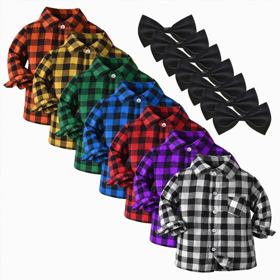5-6T Little Kids Boys Button Up Dress Shirts Children School Uniform Plaid Shirt 6 9 12 18 24 Months 2T 3T 4T 5T 6T Kids Casual Long Sleeve Blouse Tops