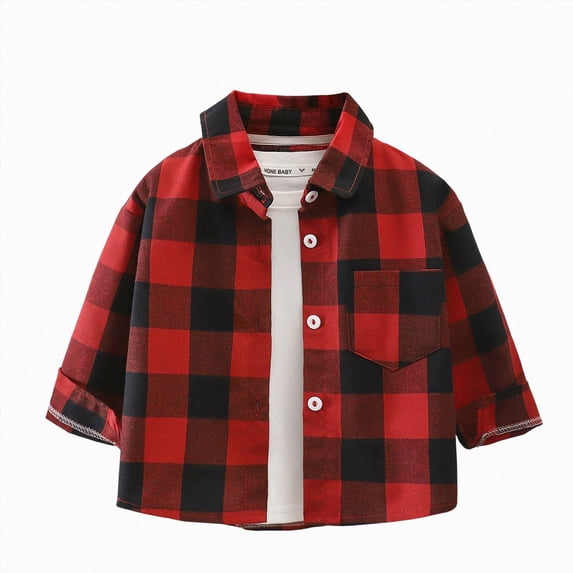 5-6T Little Kids Boys Long Sleeve Collared Button Up Dress Shirt 9 12 18 Months 2T 3T 4T 5T 6T 7T Plaid Fall Winter Outerwear Tops