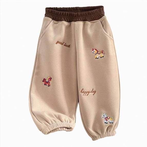 5-6T Toddler Boys Jogger Pants Cotton Fall Winter Sweatpants Cartoon Cute Casual Elastic Lounging Trousers With Pocket 12M to 12T Little Boys Pants,Coffee