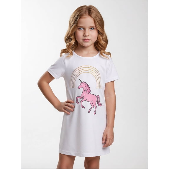 5-6Y Girls Short Sleeve Dress Digital Print Casual