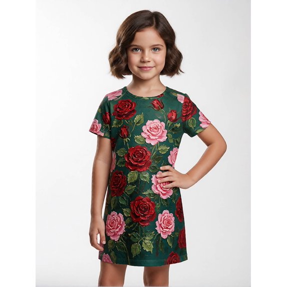 Trendy Basic Girls Short Sleeve Dress Casual Dress A-Line Everyday Look for Little Girls Age 5-10