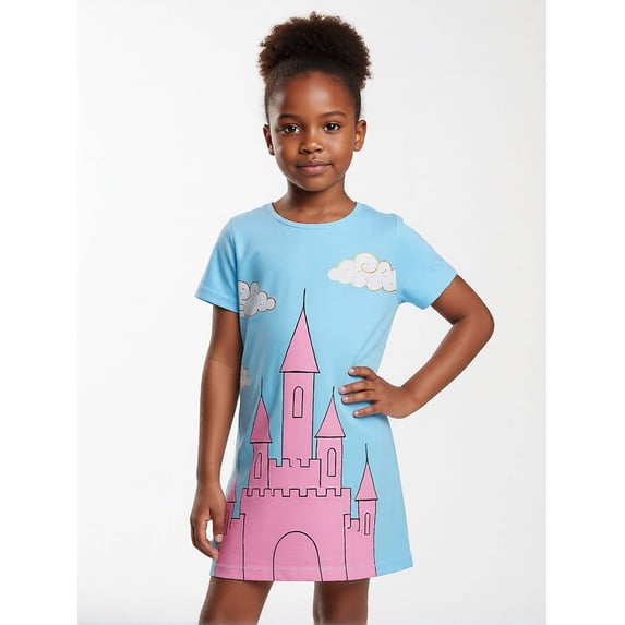 Girls Stretchy Dress Comfort-Fit Short Sleeve Casual Versatile Dress Classic Cut for Big Girls Age 6-13 Comfy Outfit