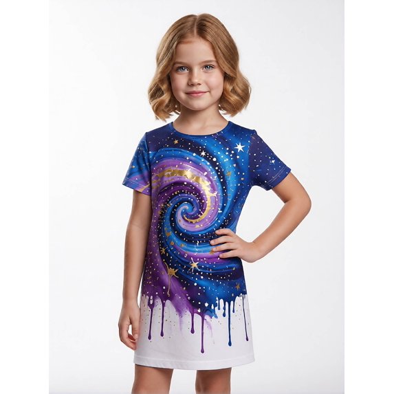 Girls Short Sleeve Dress Regular-Fit Daily Style Stylish Casual Dress for Big Girls Age 6-13 Weekend Outfit