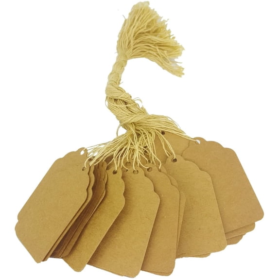 5.6cm X 3.7cm , Natural Kraft - 100 Pcs of Natural Kraft Paper String Tags, Price Tags, Elegant String Tags perfect for Gifts, Promotions, Events, or Boutiques 5.6cm X 3.7cm , Natural Kraft