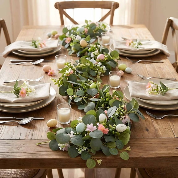 5.6ft Easter Garland for Mantle Fireplace, Artificial Spring Flower Garland with Pastel Eggs & Flower, Artificial Lambs Ear Greenery Farmhouse Easter Decor for Home Indoor