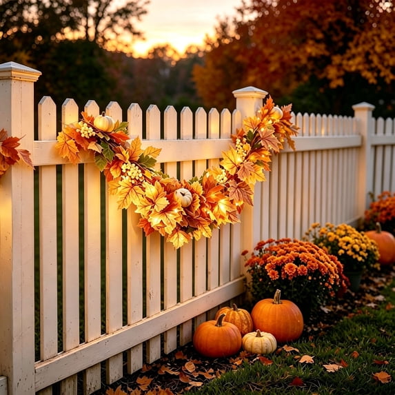 5.6ft Fall Leaves Garland with Lights, Artificial Maple Leaf Fall Vines Autumn Garland with LED Lights for Thanksgiving Wedding Party Decor, Indoor Outdoor Farmhouse Home Decorations