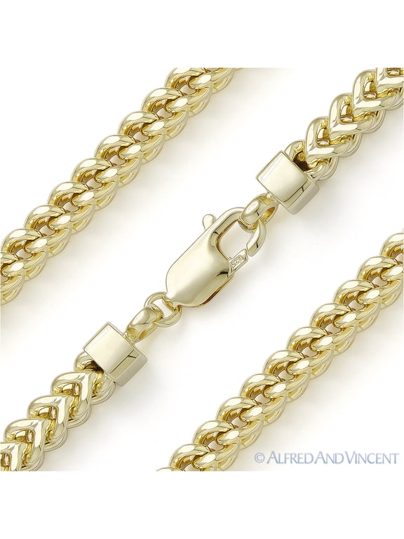 5.6mm Hollow Franco Arrow-Link Italian Chain Necklace in .925 Sterling Silver w/ 14k Yellow Gold