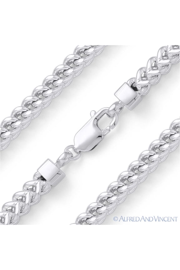 5.6mm Hollow Franco Arrow-Link Italian Chain Necklace in .925 Sterling Silver w/ Rhodium
