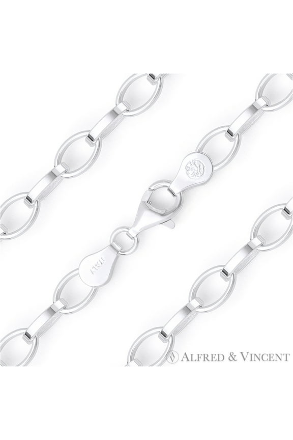 5.6mm Romy Link Oval Cable Italian Chain Bracelet in Solid .925 Italy Sterling Silver