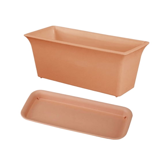 5.7*12.6in Rectangular Outdoor Herb Garden Planter, Light Brown Plastic Window Box Planter with Drainage Tray for Patio Balcony Windowsill
