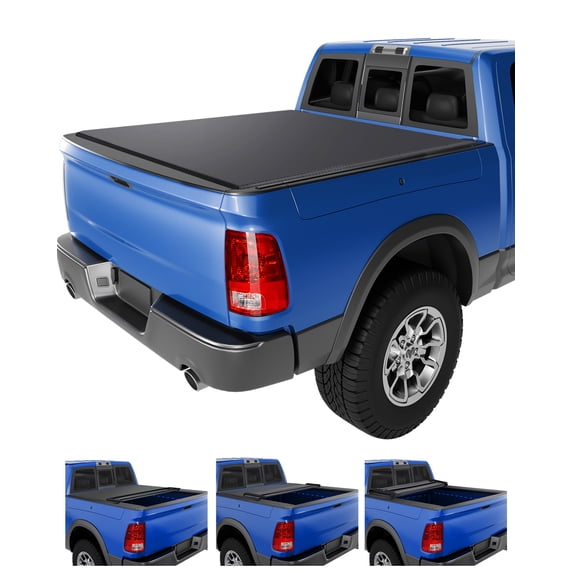 5.7/6.4 Ft Soft Quad-fold Truck Bed Tonneau Cover Compatible with 2023 Dodge Ram 1500, 2003-2023 Dodge Ram 2500 3500, Water-Proof Truck Bed Cover for Dodge Ram