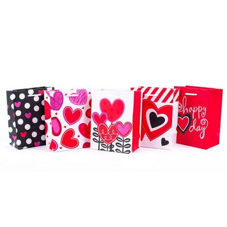 5.7" Assorted 5-Pack Bold Valentine's Day Gift Bags