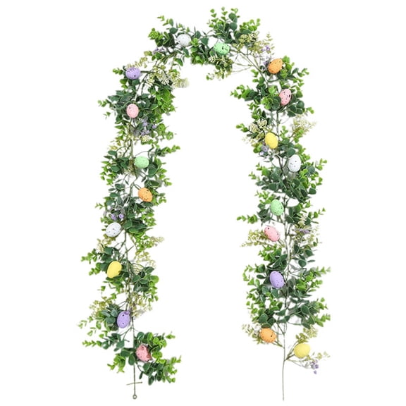 5.7 FT Easter Garland with Easter Eggs and Carrots - Artificial Spring Floral Greenery Garland for Fireplace Mantle, Door, Wall, and Indoor Outdoor Holiday Party Decor