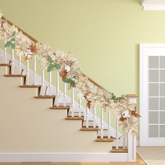 5.7 FT Faux Maple Leaf Garland with Hooks, Artificial Fall Vine Decoration, Rustic Autumn Garland for Wedding Home Garden Display(#C)
