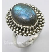 SILVERSTARJEWEL 5.7 Grams 925 Solid Silver Blue Fire Labradorite Antique Style Ring Size 5