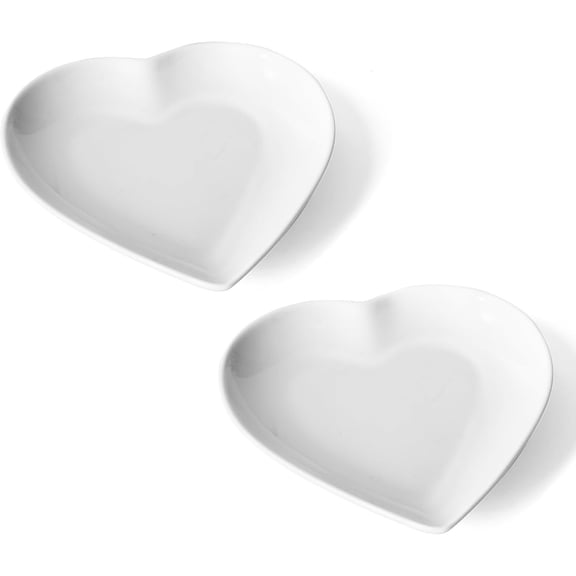 5.7" Heart Shaped Plates, Ceramic Salad Dessert Snack Plates Cake Waffles Dish Fruit Dinnerware Serving for Dinner, Party, Valentine's Day, Birthdays, Bridal Showers, Showers, 2 count, White