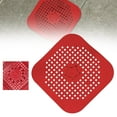 thumbnail image 1 of 5.7 Inch Silicone Drain Hair Catcher & Heat-Resistant Trivet, Multi-Use Square Shower Drain Strainer & Kitchen Dish Pad, Hair Stopper for Bathroom Bathtub & Sink - Red, 1 of 9