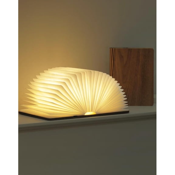 5.7 Inch Wooden Book Lamp - Portable Folding LED Book Light for Reading, Home & Library Decor, Unique Gift for Book Lovers, Magnetic Night Light (Walnut)