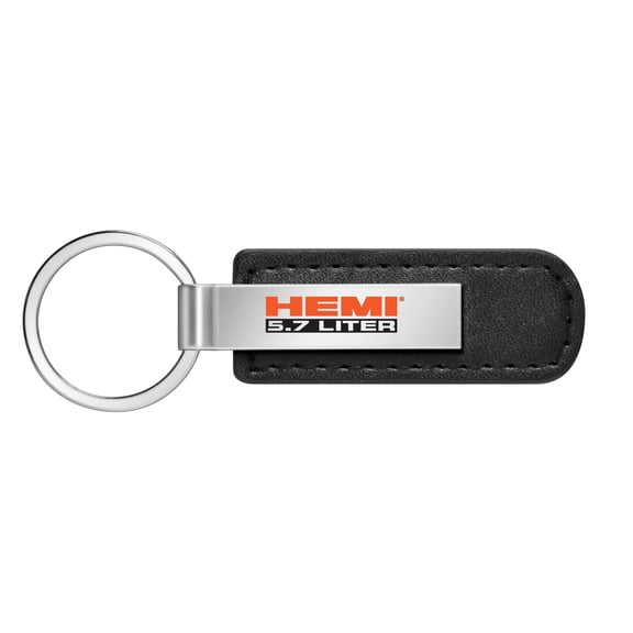 5.7 Liter Black PU Leather Strap Silver Metal Bar LED Printed Logo Key Chain for Dodge Jeep RAM