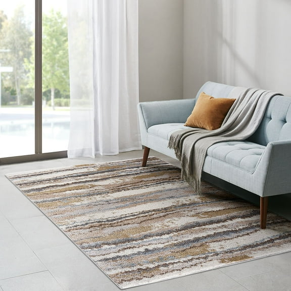 5'7' Machine Washable Modern Rugs for Living Room,Cozy Shag Watercolor Area Rug,Non Slip Carpet with Gripper