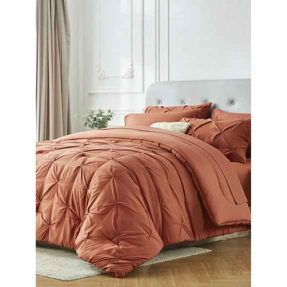 5/7-Pcs Queen Pinched Pleat Bed Comforter Sets Queen - Luxurious, Soft, Breathable, Hypoallergenic, And Cooling Summer Bedding For All Seasons With Sheets, Pintuck Design, And Bed-In-A-Bag Convenience