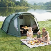 5-7 Person Inflatable Camping Tent with Screened Porch Green Waterproof PU2000mm Family Cabin Tent for Outdoor Camping Portable with Hand Pump
