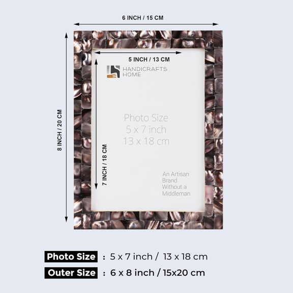 5 by 7 Picture Frames Pack of 2 Grey Mother of Pearl Photo Frame, Decorative Frames for Wall & Desk, Boho Chic & Vintage Inspired Home Decor, Unique Handmade Photo Display