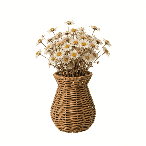 5.7" Rustic Woven Flower Vase, Brown Rattan Style Decorative Vase for Pampas Grass, Boho Farmhouse Table Centerpiece for Living Room Bedroom Decor-Brown