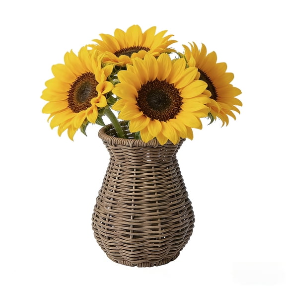 5.7" Rustic Woven Flower Vase, Brown Rattan Style Decorative Vase for Pampas Grass, Boho Farmhouse Table Centerpiece for Living Room Bedroom Decor-Greyish Brown