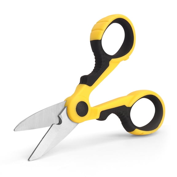 5.7 in Electrician Scissors, Yellow and Black Stainless Steel Wire Stripping Scissors with Serrated Blade and Non-Slip Grip