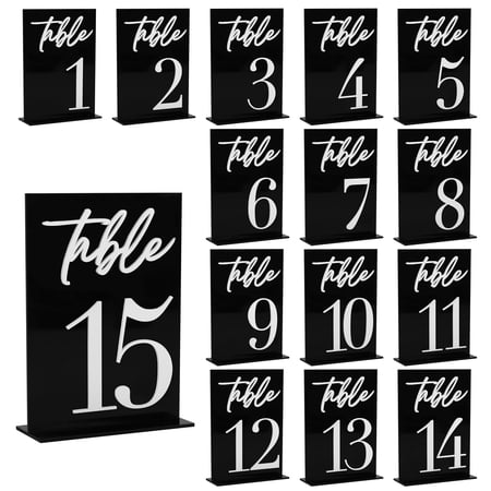 5*7 inch Acrylic Sign Gold Printed Table Numbers, Wedding Table Number for Wedding Reception Hotals Acrylic Sheets with Place Card Holder(15)