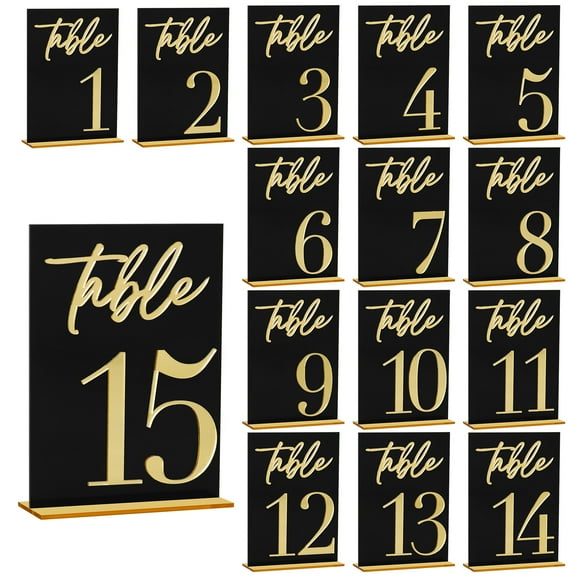 5*7 inch Acrylic Sign Gold Printed Table Numbers, Wedding Table Number for Wedding Reception Hotals Acrylic Sheets with Place Card Holder(15)