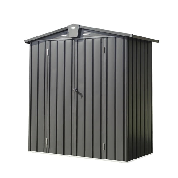 5.7 x 3 Ft Outdoor Metal Storage Shed, Galvanized Steel Tool Shed with Lockable Double Door for Patio Backyard Garden Lawn, Dark Gray