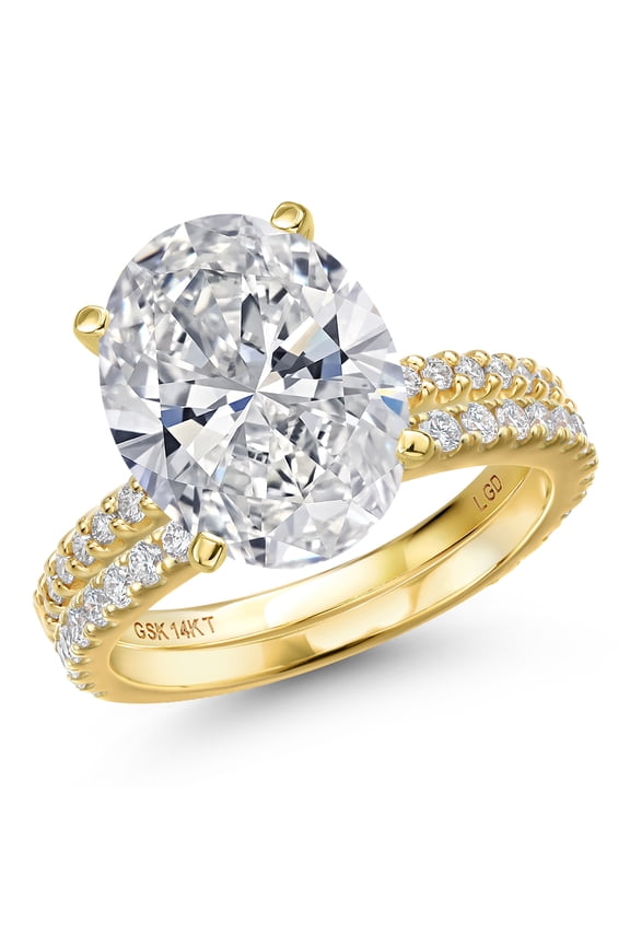 5.70 Cttw IGI Certified Lab Grown Diamond Bridal Ring Set for Women | 14K Yellow Gold | Oval Center Diamond 5.00 Ct | E-F | VS1-VS2 | Anniversary Engagement Wedding Ring Band Set | Size 5