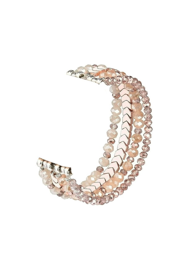 5.71" Blingbling Sparkling Beaded Wristband Strap,Crystal Beaded Wristband,Elastic Beaded Bracelets Bohemia Multilayer Stackable Beaded Stretch Bracelet For Watch ,Gold,5.59"
