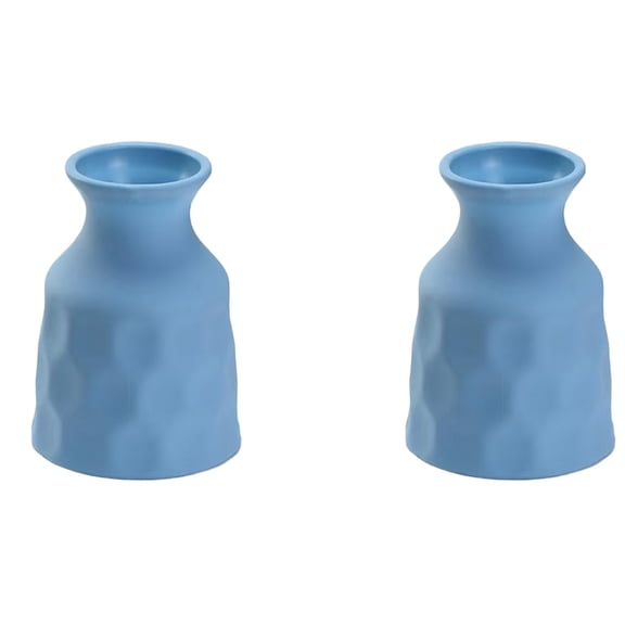 5.71 Inch Blue Textured Plastic Vase 2 Pack, Bud vases,Vases for enterpieces,Modern Flower Vase for Home Decor, Dried/Artificial Flowers, Living Room, Office, Wedding Centerpiece, Housewarming Gift