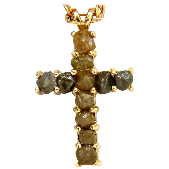 5.71CT NATURAL ROUGH DIAMOND CROSS PENDANT
