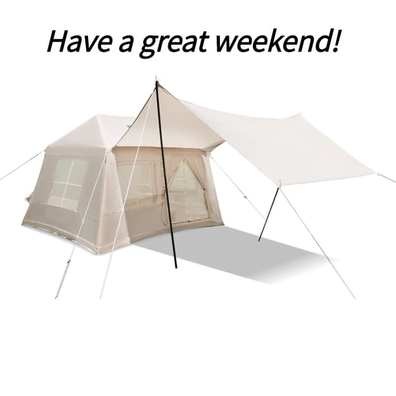 5.72m Inflatable Camping Tent, Glamping Tents Easy Setup 4 Season Windproof Outdoor Cotton Tent with Stove Jack & Mesh Windows & Pump WL