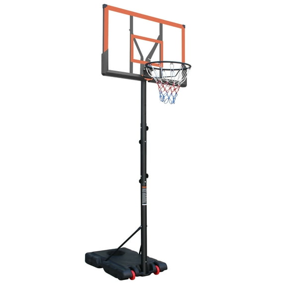 5.73-10FT Height Adjustable Portable Basketball Hoop with 44in Backboard, Wheels & Water/Sand Base for Indoor Outdoor Use, Orange & Black