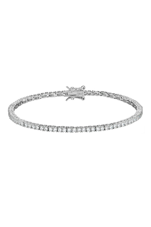 5.73 Carat T.G.W. CZ Platinum-Plated Sterling Silver 2mm Tennis Bracelet, 8"