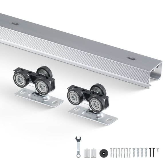 5.73 Ft Sliding Pocket Door Hardware Track Kit, Heavy Duty Commercial Grade Aluminum Pocket Door System for 24 to 36 Inch Wide Single Doors, Supports Up to 220 lbs, Smooth Quiet Operation