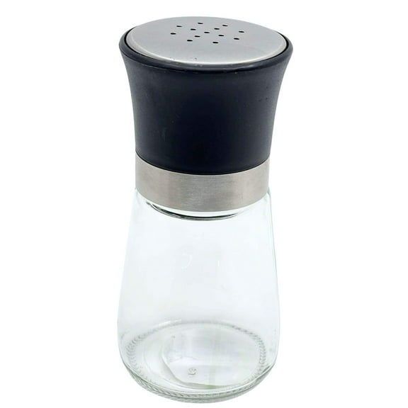 5.74 oz Glass Salt  Pepper Shaker  Silver  Black Top:1CT