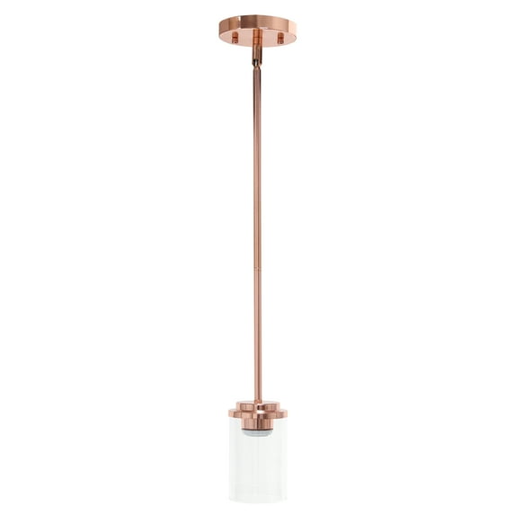 Elegant Designs 5.75" Essential Modern Farmhouse Adjustable 1-Light Cylindrical Clear Glass Kitchen Island Foyer Dining Room Hallway Bedroom Living Room Hanging Ceiling Pendant, Rose Gold