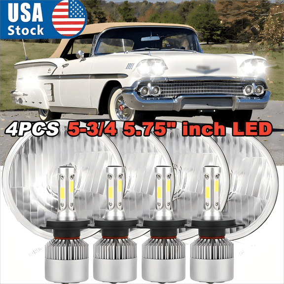 5.75" 5-3/4" LED Headlights Hi/Lo Beam 4PCS For Chevy Impala Bel Air 1962-1975 A