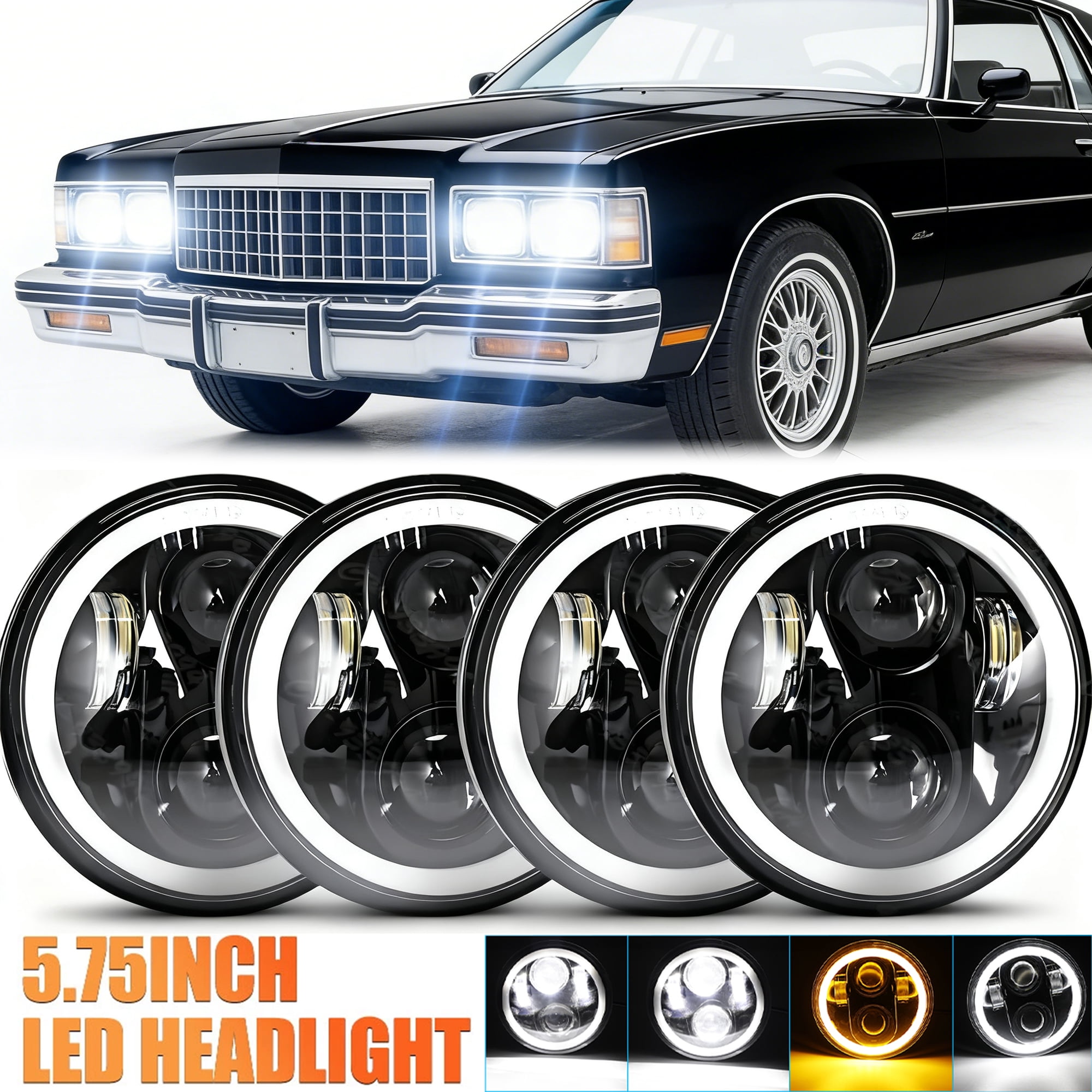 5.75" (5-3/4") LED Headlights with Hi/Lo Beam & Angle Eyes - Fit Chevy Impala/El Camino,4X