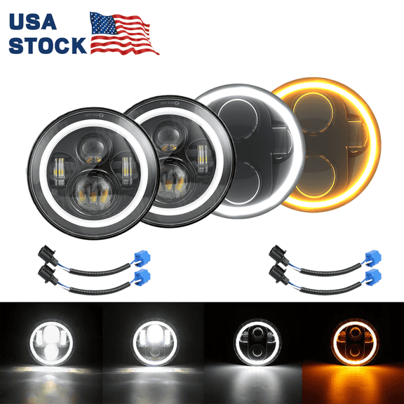 5.75" 5-3/4 inch LED Headlights 4PCS, Sealed Beam Headlamps with Hi-Lo Beam +Halo Ring DRL +Turn Signal DOT Approved Compatible for Muscle Cars/Trucks/Pickup/Pony Cars