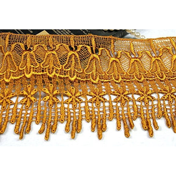 5.75" Embroidered Venise Lace Trim Black White Green Gray Pink by Yard (Gold)