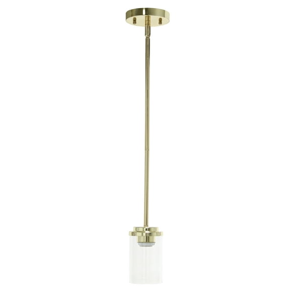 5.75" Essential Modern Farmhouse Adjustable 1-Light Cylindrical Clear Glass Hanging Ceiling Pendant, Gold