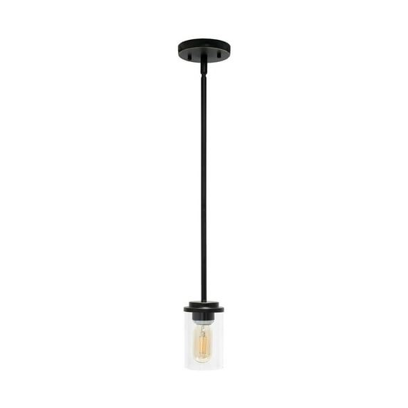 5.75" Essential Modern Farmhouse Adjustable 1-Light Cylindrical Clear Glass Hanging Ceiling Pendant, Restoration Bronze